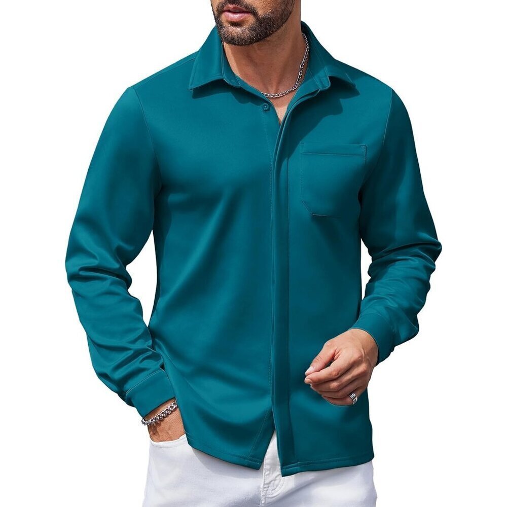 Lake Blue Men Long Sleeve Wrinkle Free Casual Button Down Untucked Dress Shirt